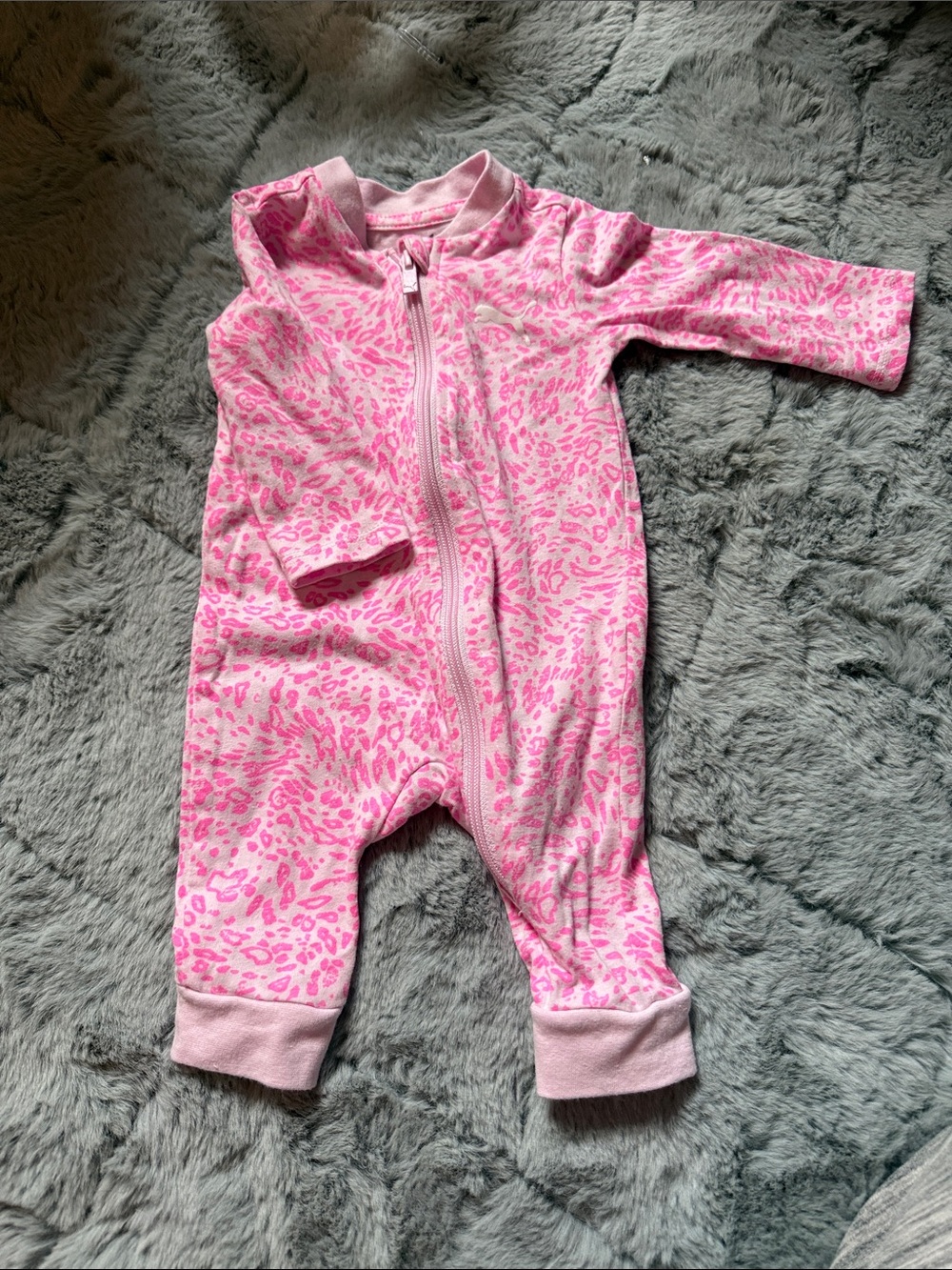 Puma Pink Leopard-Print Baby One-Piece Romper with open feet